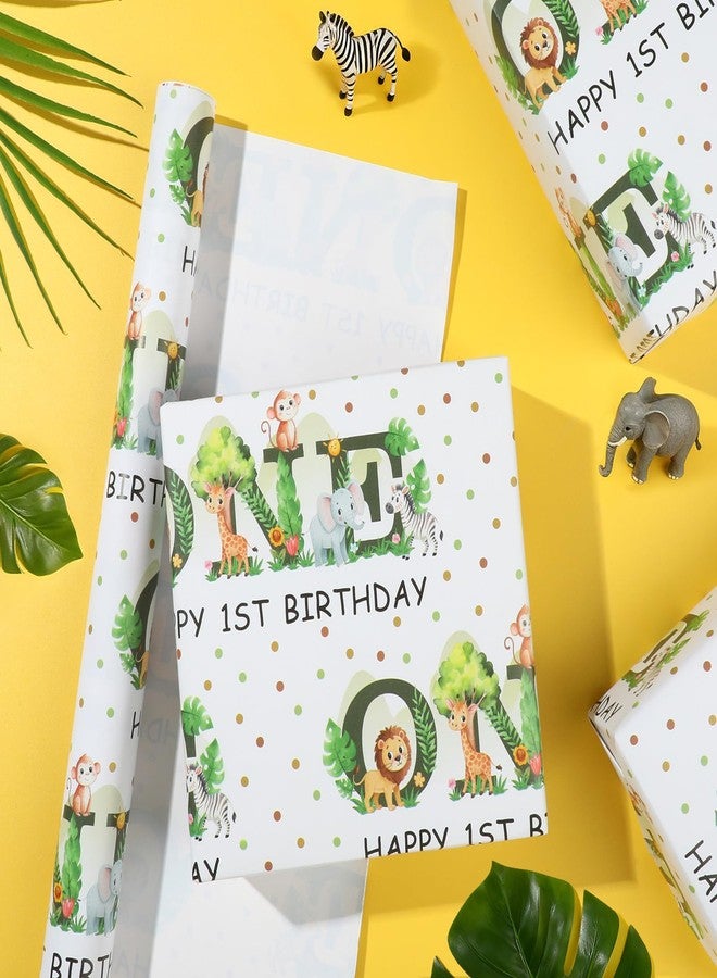 Pineraap Wild One 1st Birthday Wrapping Paper Roll for Baby Boy, One Year Old Gift Wrap with Jungle Animals Design, Age 1 Wrapping Paper for First Birthday Baby Shower Holiday Party Supplies, 17 In ×16.4 Ft - Image 3