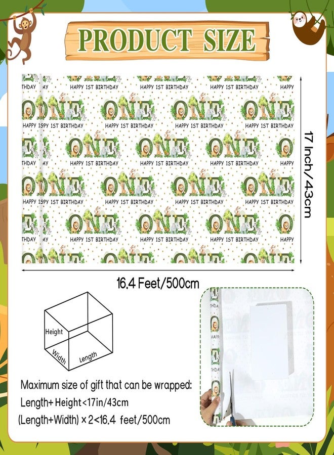 Pineraap Wild One 1st Birthday Wrapping Paper Roll for Baby Boy, One Year Old Gift Wrap with Jungle Animals Design, Age 1 Wrapping Paper for First Birthday Baby Shower Holiday Party Supplies, 17 In ×16.4 Ft - Image 4