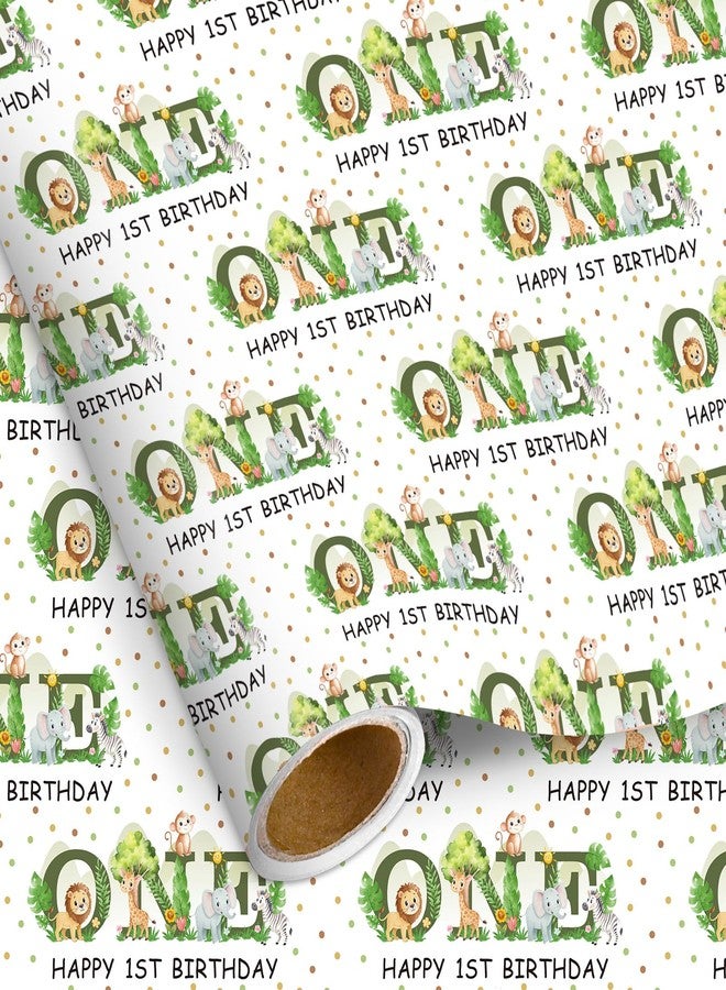 Pineraap Wild One 1st Birthday Wrapping Paper Roll for Baby Boy, One Year Old Gift Wrap with Jungle Animals Design, Age 1 Wrapping Paper for First Birthday Baby Shower Holiday Party Supplies, 17 In ×16.4 Ft - Image 1