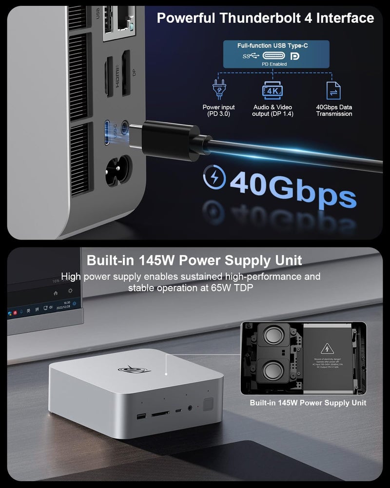 Beelink GTi14 Mini PC Intel Ultra 9 185H(16C/22T), 32G DDR5-5600MHz 1TB PCIe4.0 SSD, Mini Computer Support Dual 2.5G LAN, Fingerprint Sensor, Build-in Power Supply, Al Voice Interaction Gaming PC - Image 3