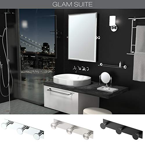 Gatco 1288MX Glamour Rectangular 3 Hook Triple Robe Hook Rack Wall Mounted Hook for Bathroom Towels Robes Coats 11 Inch Total Length Matte Black - Image 3