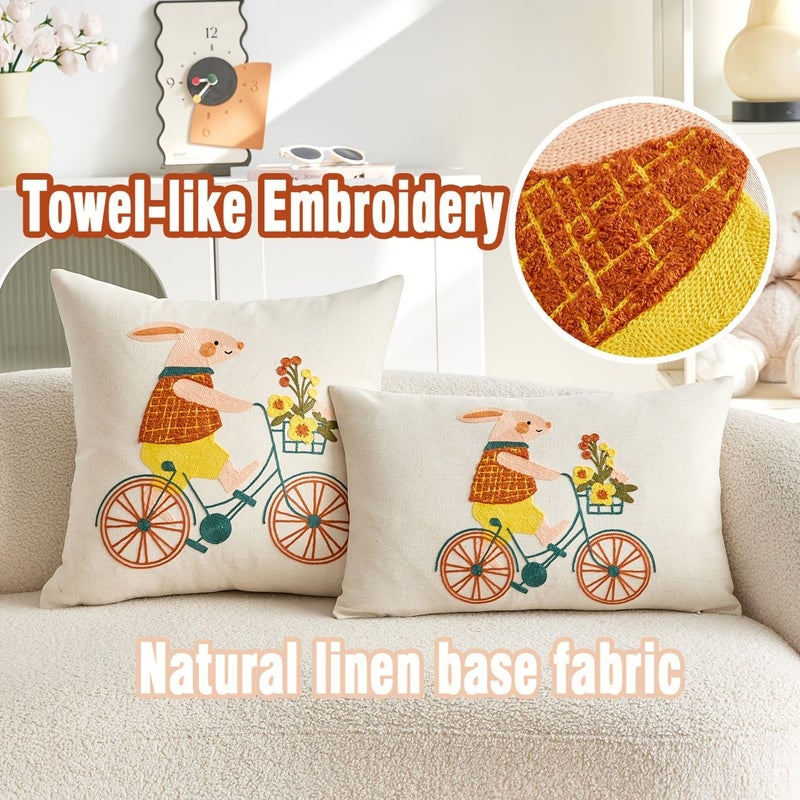 Natural Linen Little Rabbit Bicycle Cushion Cover 19.69x11.81inch - Image 1
