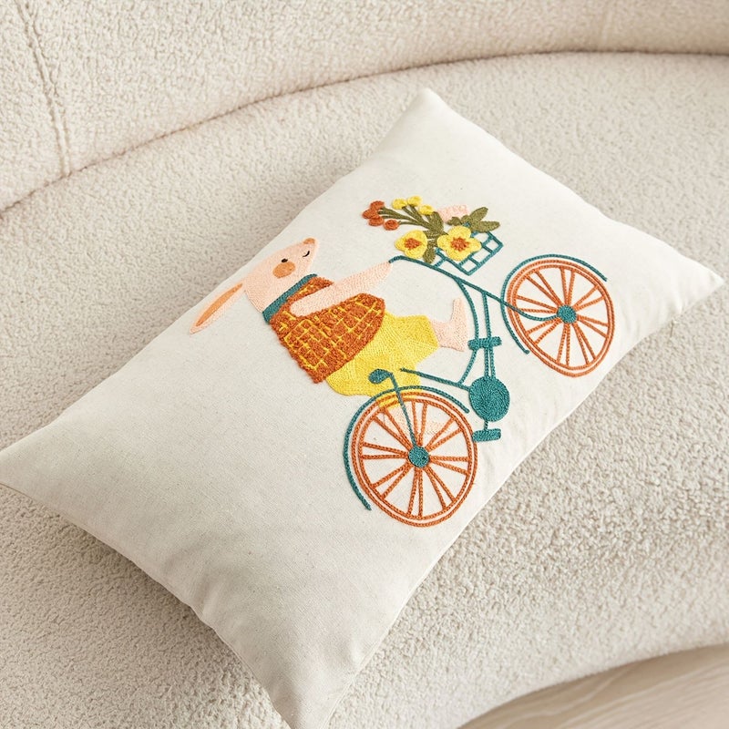 Natural Linen Little Rabbit Bicycle Cushion Cover 19.69x11.81inch - Image 4