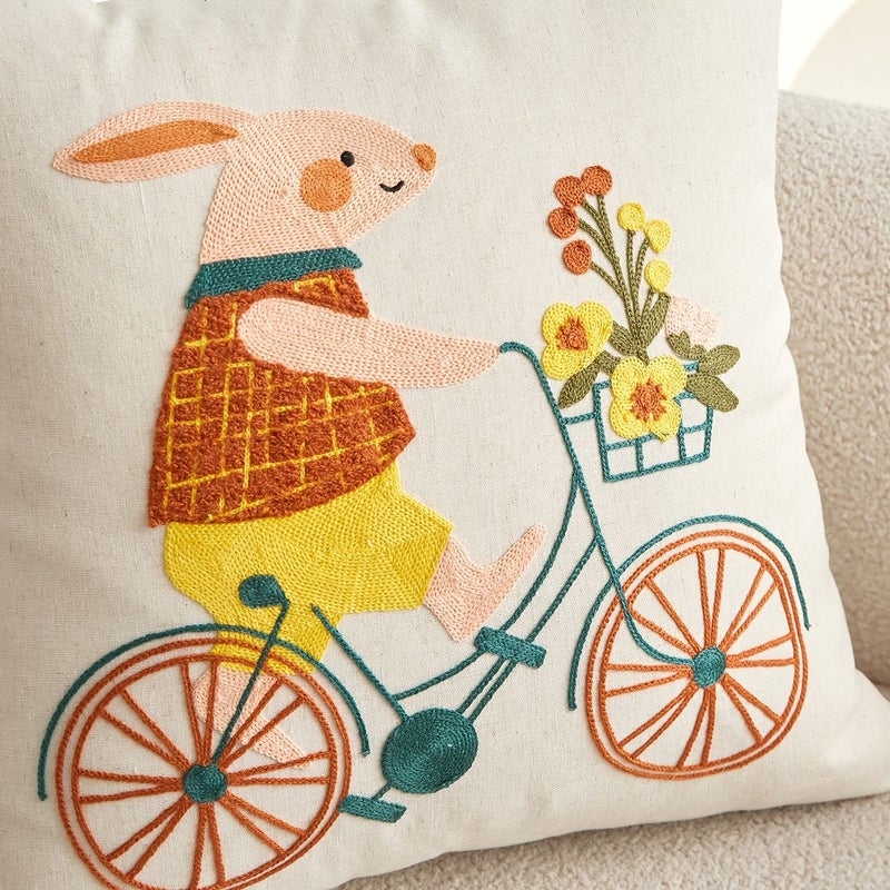 Natural Linen Little Rabbit Bicycle Cushion Cover 19.69x11.81inch - Image 5