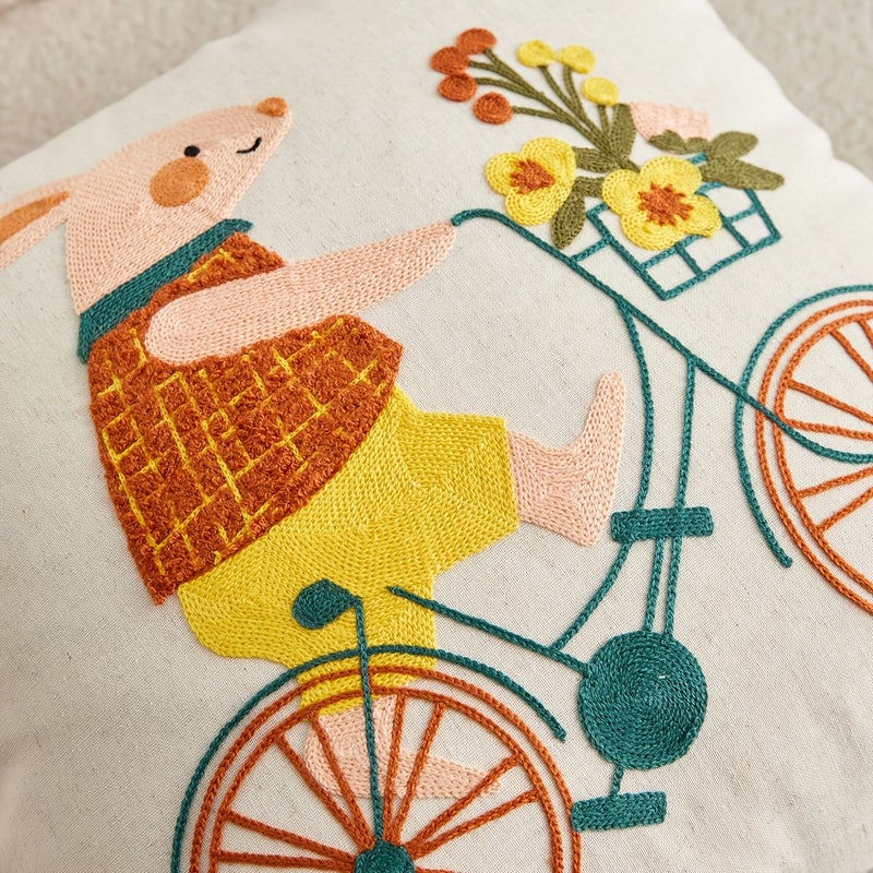 Natural Linen Little Rabbit Bicycle Cushion Cover 19.69x11.81inch - Image 2