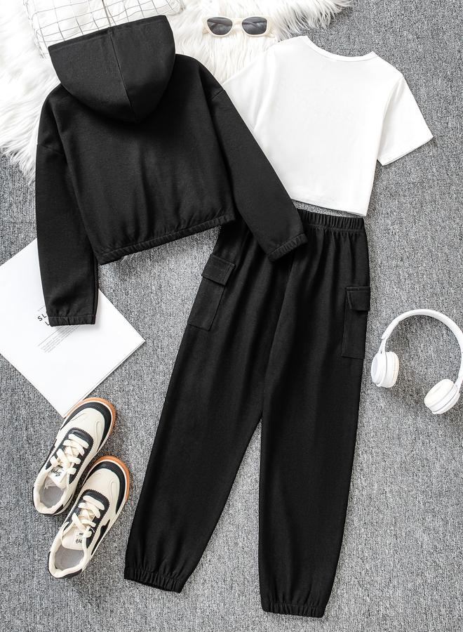 Take Two Girls Slogan Print T-Shirt and Joggers with Hoodie Set - Image 2
