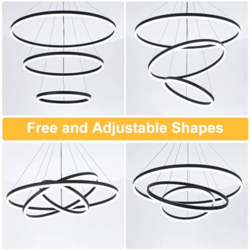 LED pendant light for living room, dining room, bedroom, hallway; metal and acrylic; black; dimmable and adjustable color temperature with remote control - Image 5
