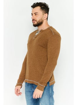 TRUE GRIT Men Henley Neck Long Sleeve Heather T-Shirts, Mocha  - Image 3
