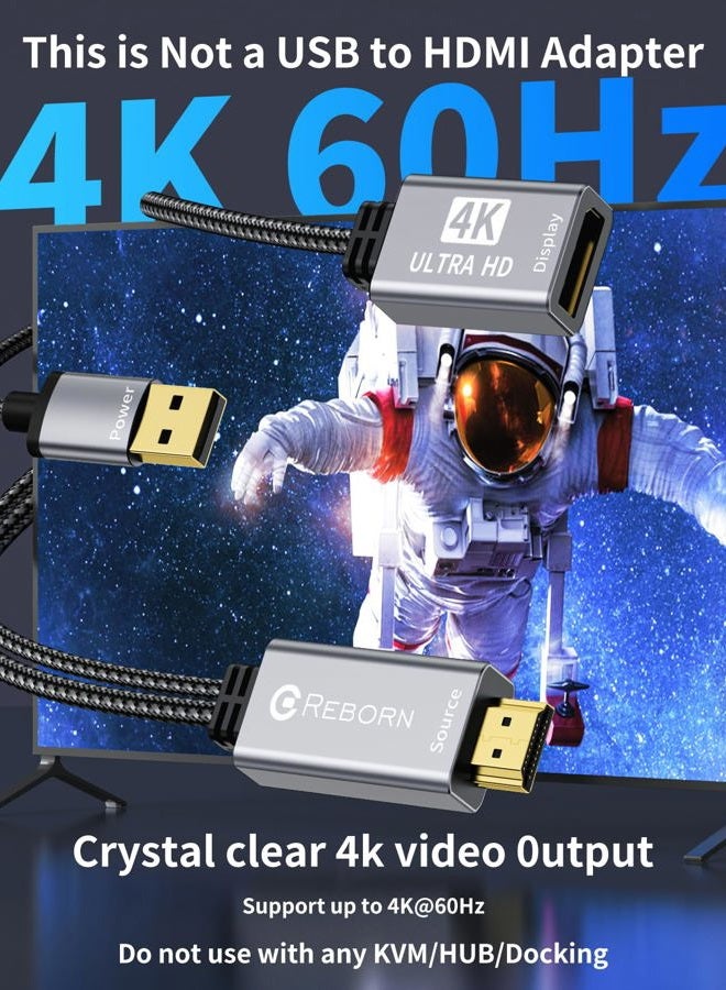 REBORN Active HDMI to DisplayPort Adapter | 4K@60Hz Converter [1Pack] Unidirectional HDMI Source to DP Display HDR Compatible with Laptop,AMD,NVIDIA,PS5,Xbox and More - Image 2