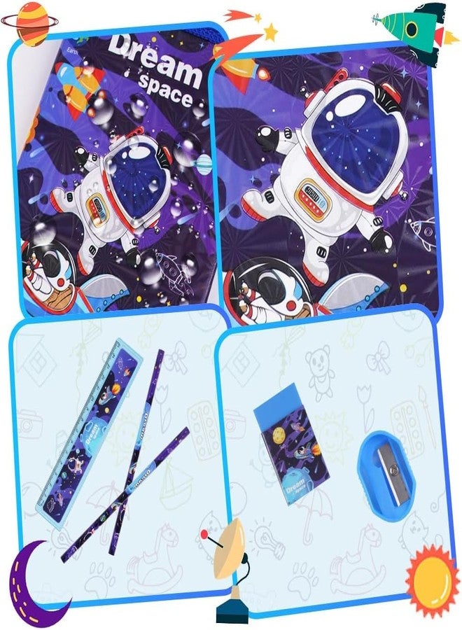SHIVOM Astronaut School Stationery Set for Kids, 6 Pieces with Ruler, Pencil, Sharpener, Eraser, Wallet, Party Gift Pack - Image 3