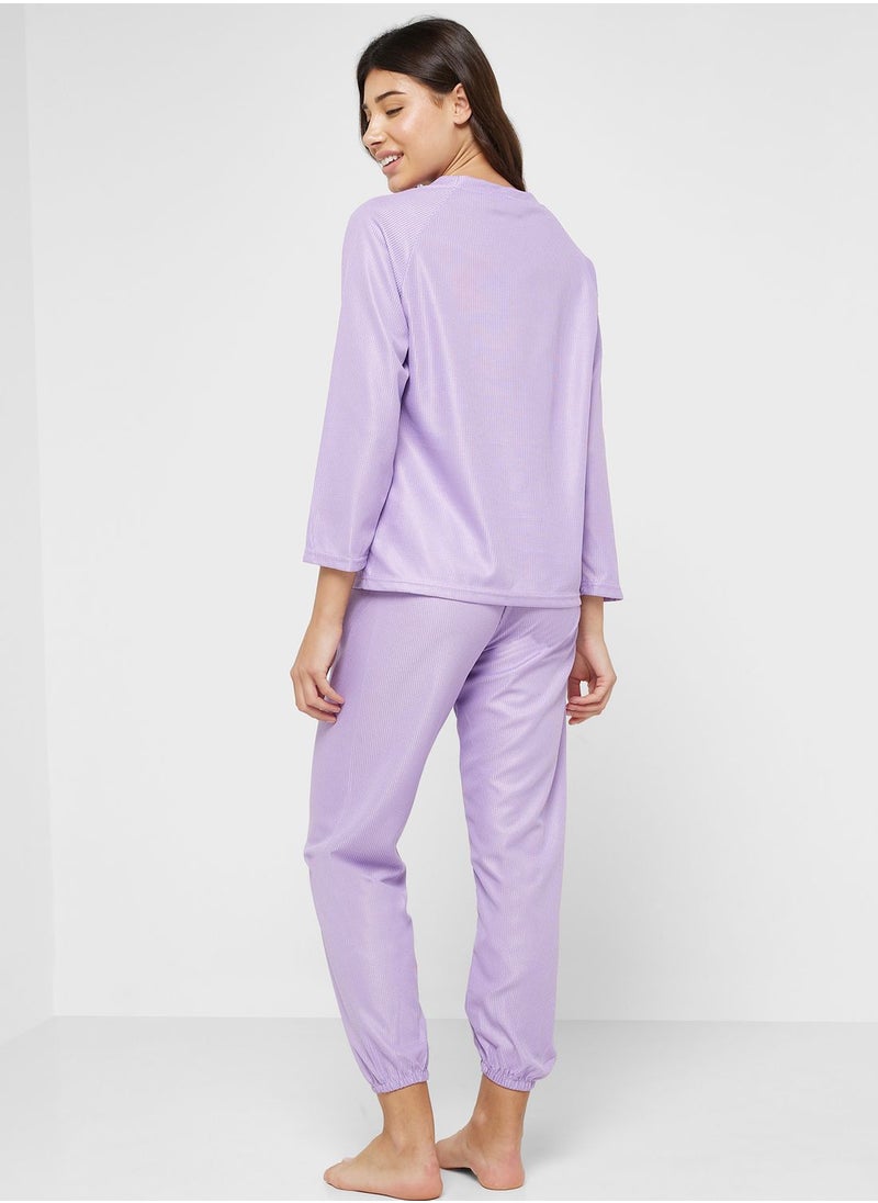 Ginger - Ribbed Long Sleeves Top & Pyjama Set - Image 1