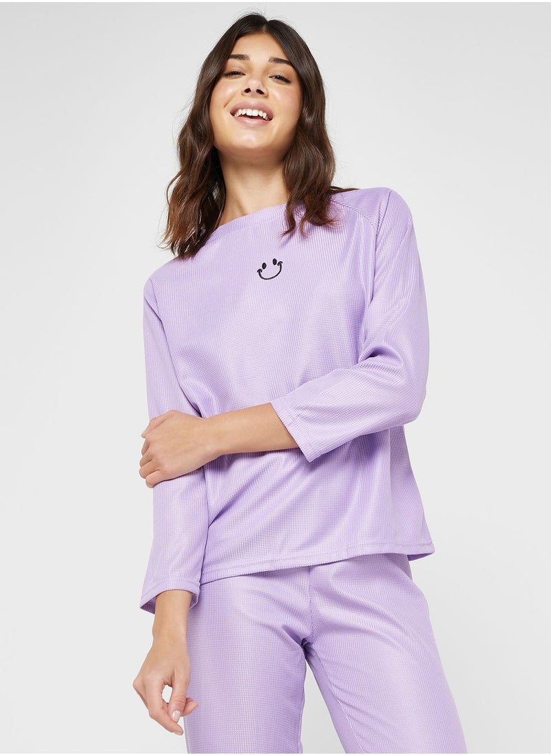 Ginger - Ribbed Long Sleeves Top & Pyjama Set - Image 1