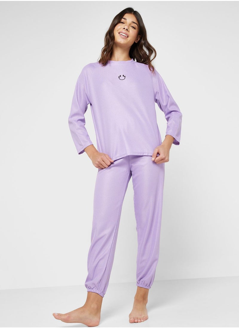 Ginger - Ribbed Long Sleeves Top & Pyjama Set - Image 1