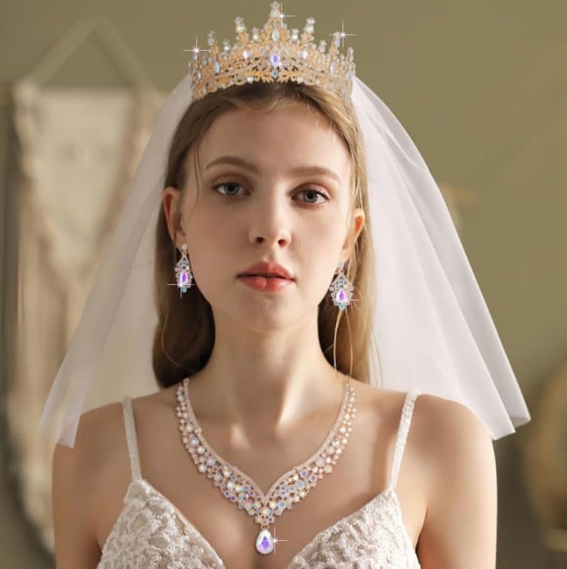 Kamirola Tiaras and Crowns for Women,Tiaras Earrings Necklace, Crystal Bridal Jewelry Set, Costume Party Halloween Prom Pageant Jewelry for Women Girls(TR28) (Gold AB) - Image 2