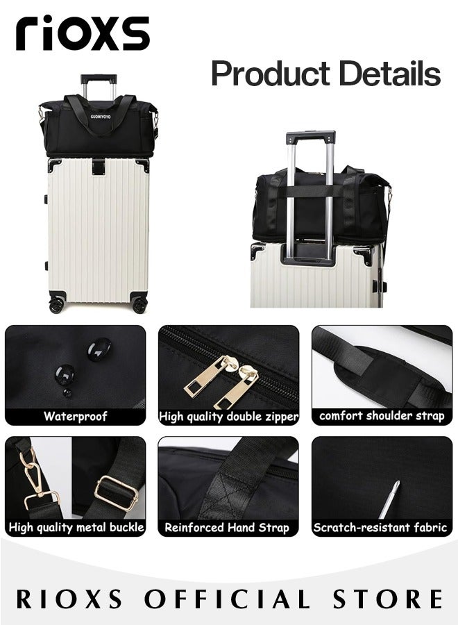 RIOXS 46*21*26cm Travel Bag, Carry-on Crossbody Luggage Bag, Travel Tote Bag over the Luggage Handles, Dry and Wet Separated Carry-on Bag, Weekender Bag with Shoe Compartment, Suitable as Gym Bag, Carry-on Luggage, Travel Bag, Weekend Overnight Bag, Personal Items Bag  - Image 5