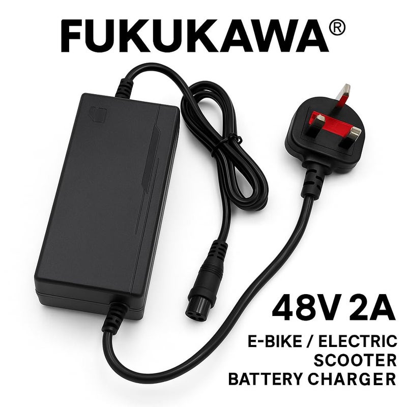 Fukukawa شاحن فوكوكابا® ‎48V2A للسكوتر الكهربائي والدراجة الكهربائية | شاحن بطارية ليثيوم ذكي ‎220V ‎50Hz بقدرة قصوى ‎120W | خرج ‎DC ‎54.6V مع موصل ثلاثي (3-Pin) وقابس بريطاني | محول شحن سريع وآمن - Image 3