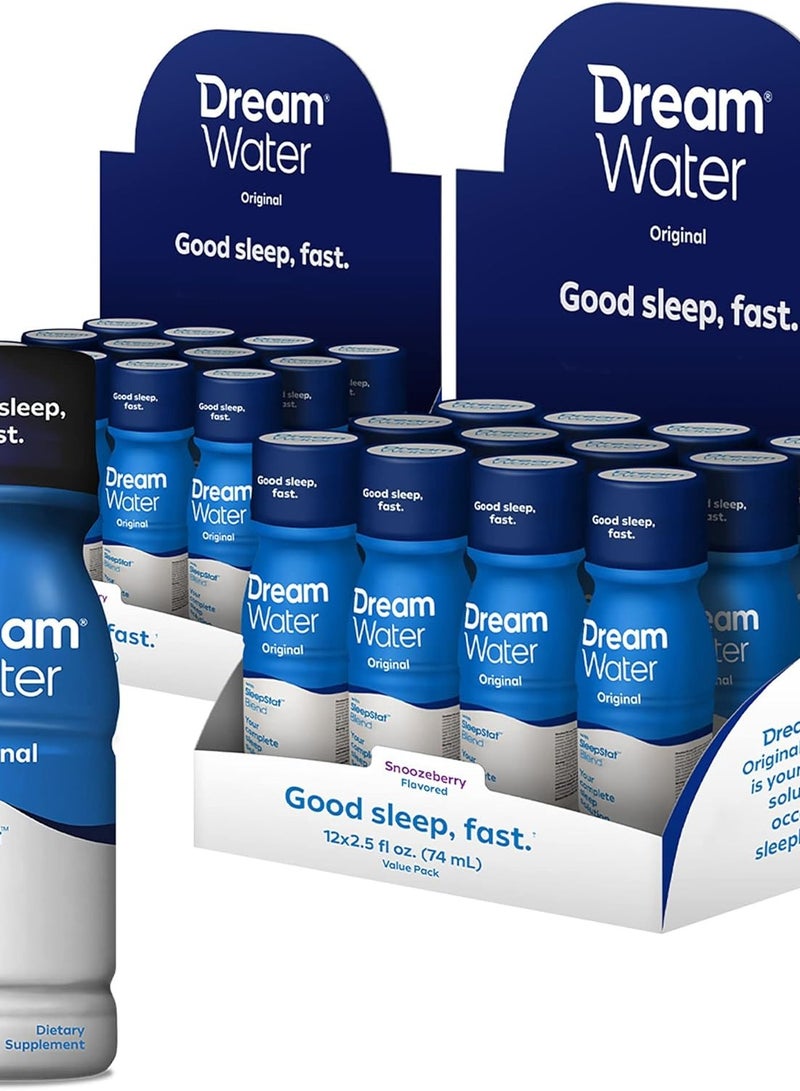 Dream Water Sleep Aid Shot Snoozeberry Drink 74ml - 12 Count