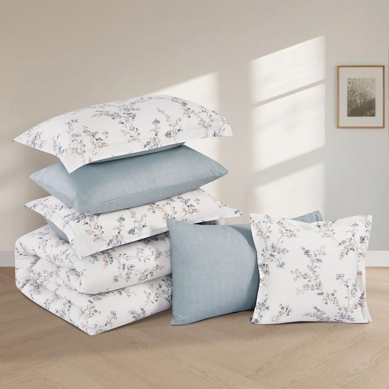 ميلين مفرش قطن صيفي مزدوج 8 قطع - زافيرا - ابيض - رمادي غامق - Image 5