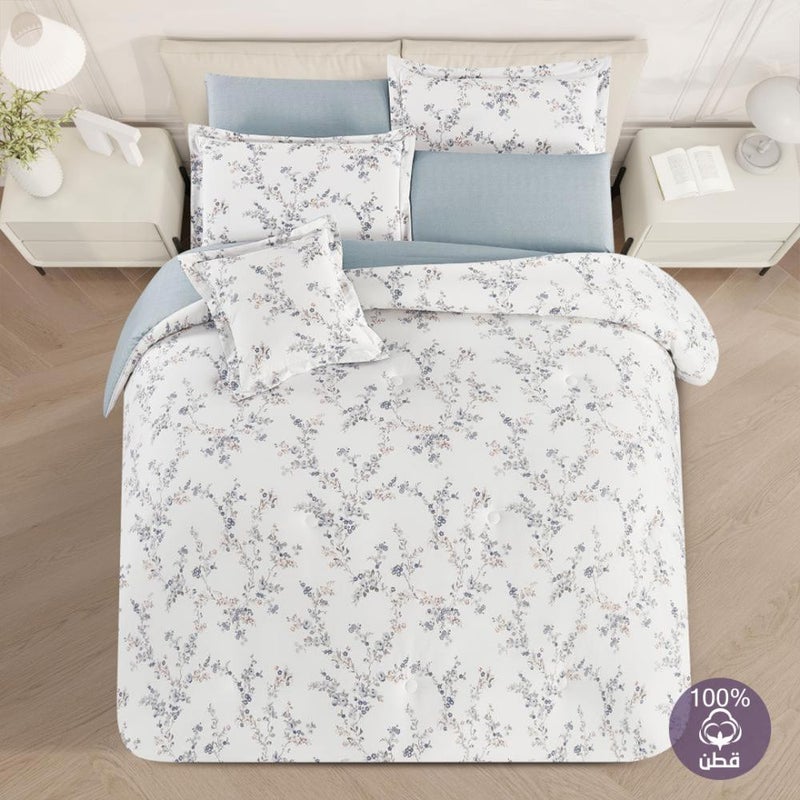 ميلين مفرش قطن صيفي مزدوج 8 قطع - زافيرا - ابيض - رمادي غامق - Image 1