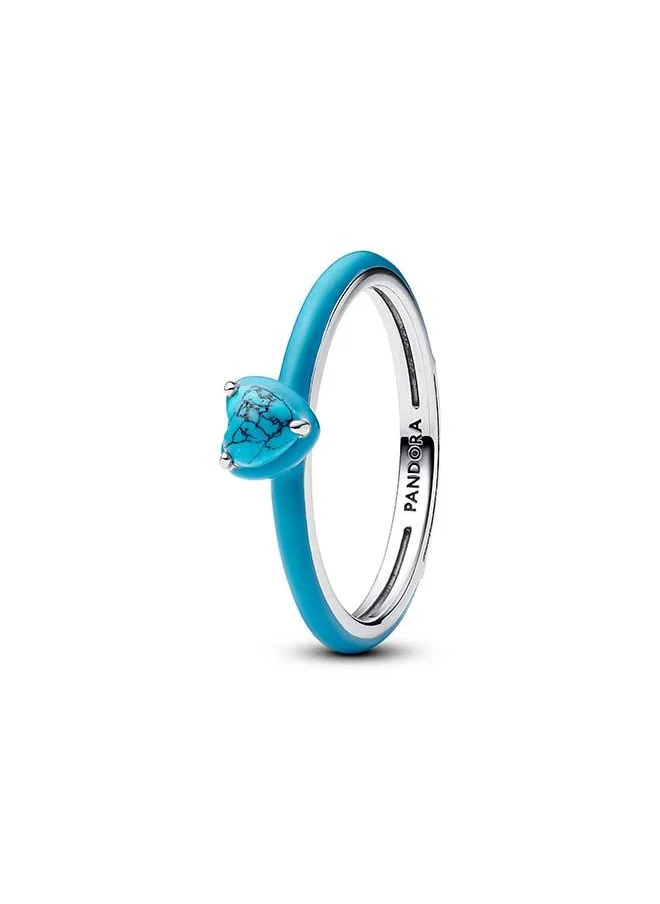 باندورا Turquoise-coloured Heart Stone Ring