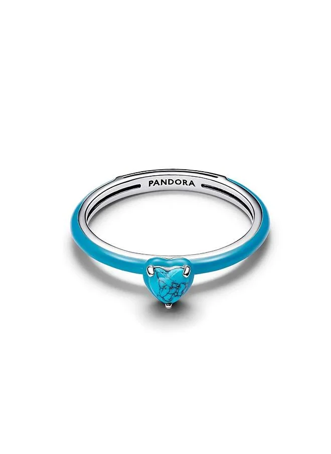 باندورا Turquoise-coloured Heart Stone Ring