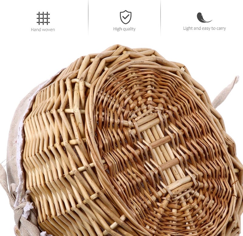 Lurrose Small Handmade Rattan Picnic Basket with Natural Daisy Linen Lining, Wicker Woven Storage Basket for Outdoor Use and Snack Organization - Image 3