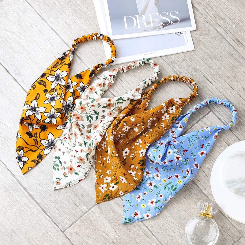 Campsis Campsis Bobo Floral Headwrap Hair Scarf Headbands Elastic Yellow Print Turband Headwrap Paisley Hair Kerchief Bandans for Women and GirlsPack of 4 - Image 2
