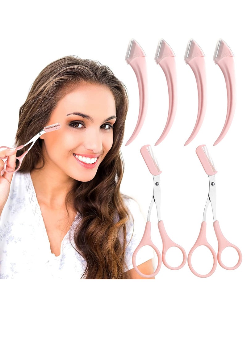 6 Piece Eyebrow Trimmer Set Stainless Steel Razor and Scissors with Comb Beauty Tools for All Skin Types Hair Removal for Men and Women - Image 1