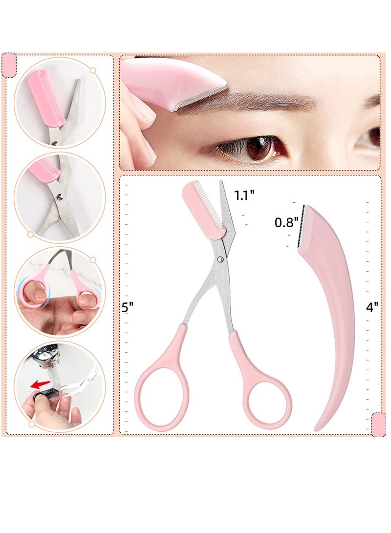 6 Piece Eyebrow Trimmer Set Stainless Steel Razor and Scissors with Comb Beauty Tools for All Skin Types Hair Removal for Men and Women - Image 2