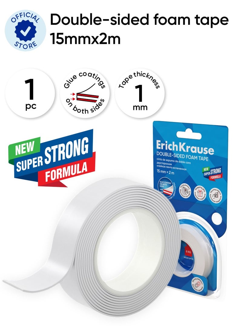 ErichKrause Double-sided foam tape, white, 1mmx15mmx2m (blister 1 pc)  - Image 1