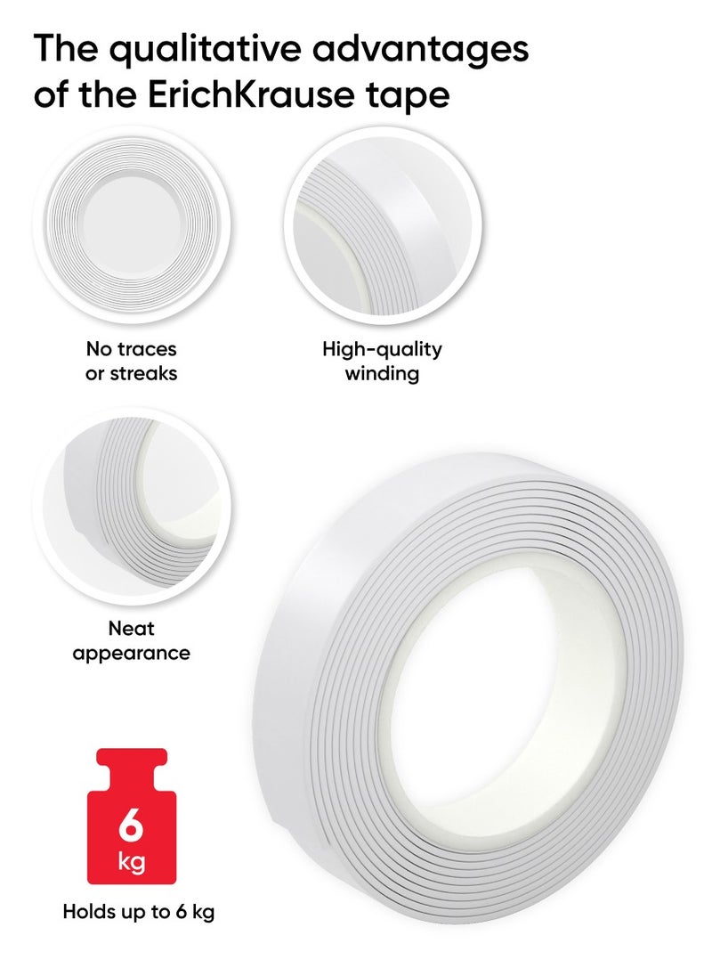 ErichKrause Double-sided foam tape, white, 1mmx15mmx2m (blister 1 pc)  - Image 4