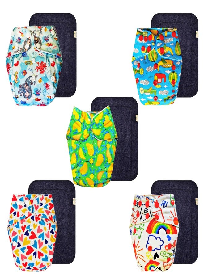 حفاضات قماشية فاخرة من دمبلدو مع حشوة سوداء (عبوة من 5) | مضادة للحساسية | تسمح بمرور الهواء | مناسبة للسفر | مثالية لفصل الصيف الهندي | من 3 أشهر إلى 3 سنوات | للجنسين - Image 1