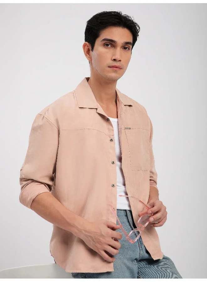 Beyoung Baby Pink Front Yoke Suede Shirt