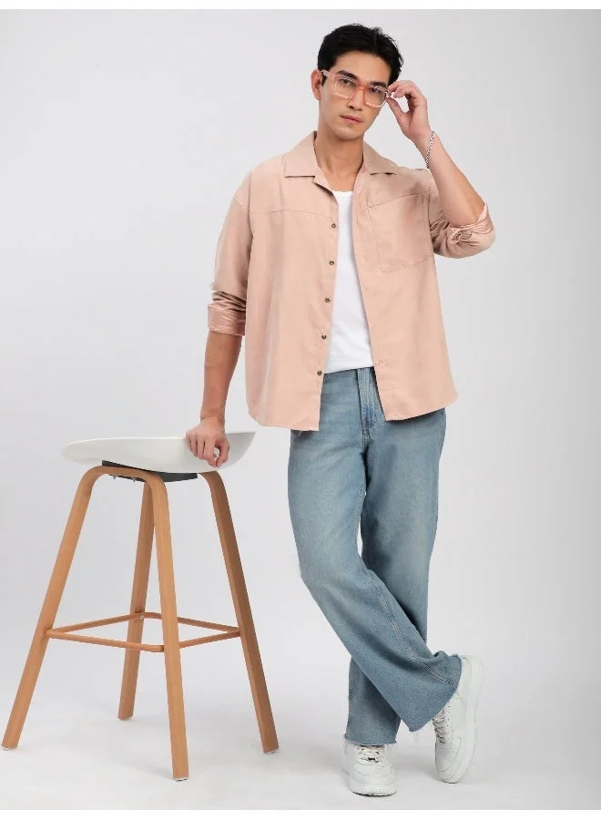 Beyoung Baby Pink Front Yoke Suede Shirt