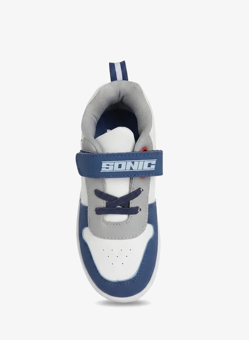 Sonic Sonic Boys' Hook-and-Loop Strap Sneakers - White, Blue & Grey