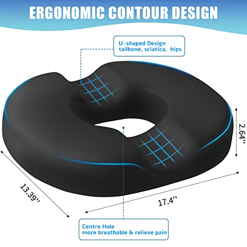 BlissTrends Donut Pillow Seat Cushion,Donut Chair Cushions for Postpartum Pregnancy & Hemorrhoids,Tailbone Pain Relief Cushion,Memory Foam Lifting Cushions for Office&Home Chairs (Black) - Image 2