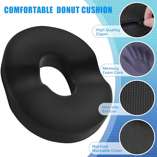 BlissTrends Donut Pillow Seat Cushion,Donut Chair Cushions for Postpartum Pregnancy & Hemorrhoids,Tailbone Pain Relief Cushion,Memory Foam Lifting Cushions for Office&Home Chairs (Black) - Image 3