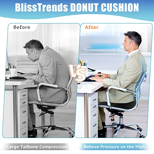 BlissTrends Donut Pillow Seat Cushion,Donut Chair Cushions for Postpartum Pregnancy & Hemorrhoids,Tailbone Pain Relief Cushion,Memory Foam Lifting Cushions for Office&Home Chairs (Black) - Image 5