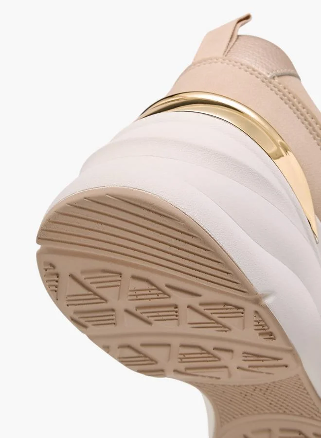Flora Bella By Shoexpress BEIGE Women Logo Accent Sneakers with Lace-Up Closure for Women | Best Price UAE