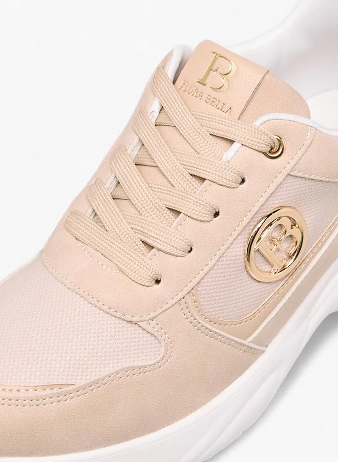 Flora Bella By Shoexpress BEIGE Women Logo Accent Sneakers with Lace-Up Closure for Women | Best Price UAE