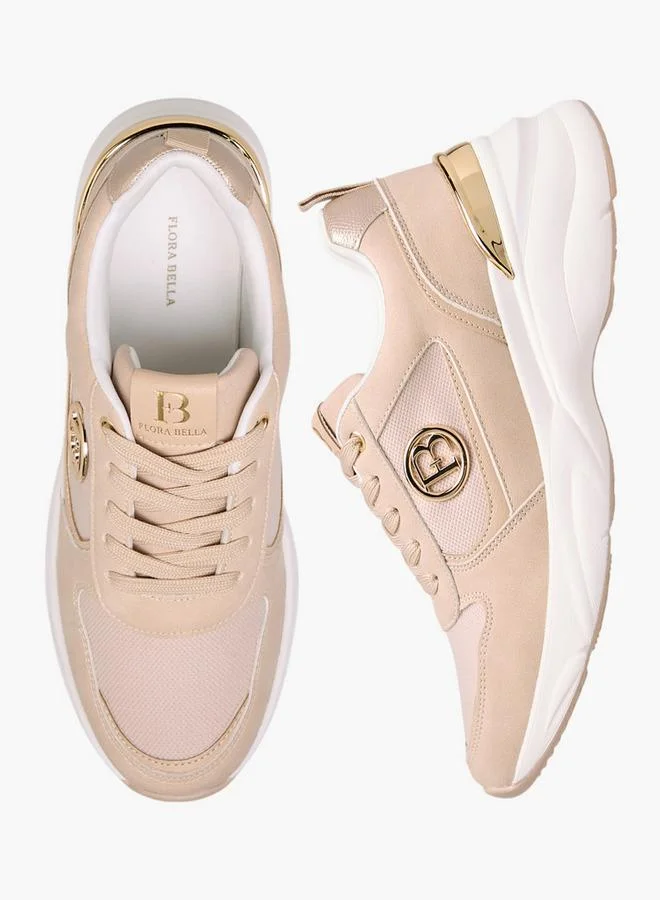 Flora Bella By Shoexpress BEIGE Women Logo Accent Sneakers with Lace-Up Closure for Women | Best Price UAE