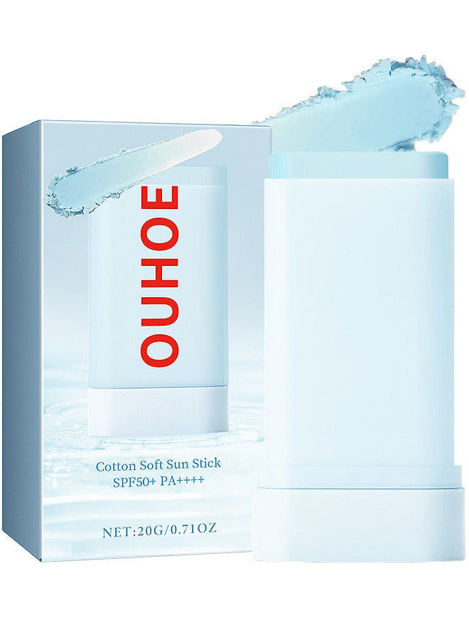 OUHOE Cotton Soft Sun Stick SPF50+ PA++++, Lightweight Sunscreen Stick For Face, 20G - Image 1