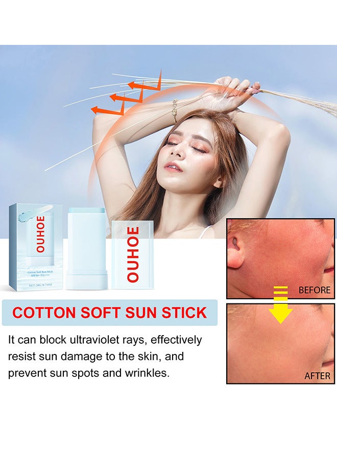 OUHOE Cotton Soft Sun Stick SPF50+ PA++++, Lightweight Sunscreen Stick For Face, 20G - Image 5