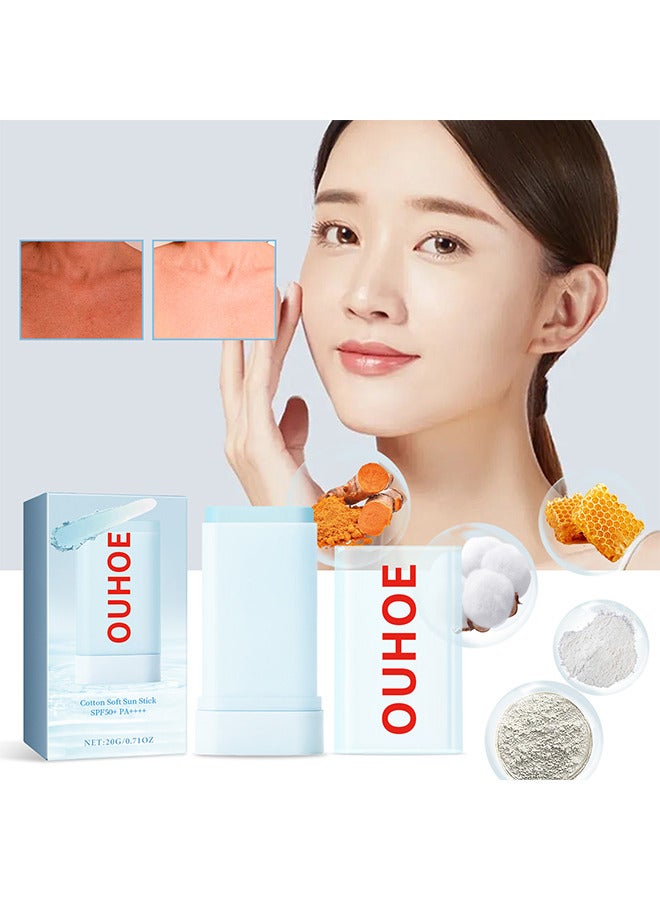 OUHOE Cotton Soft Sun Stick SPF50+ PA++++, Lightweight Sunscreen Stick For Face, 20G - Image 2
