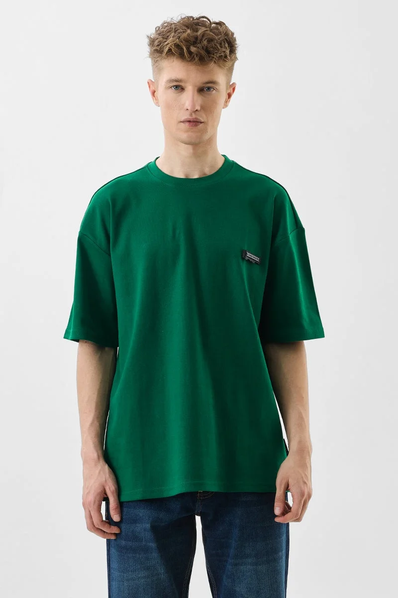سنيتش Dark Green Graphic Half Sleeve Oversized Streetwear T-Shirt