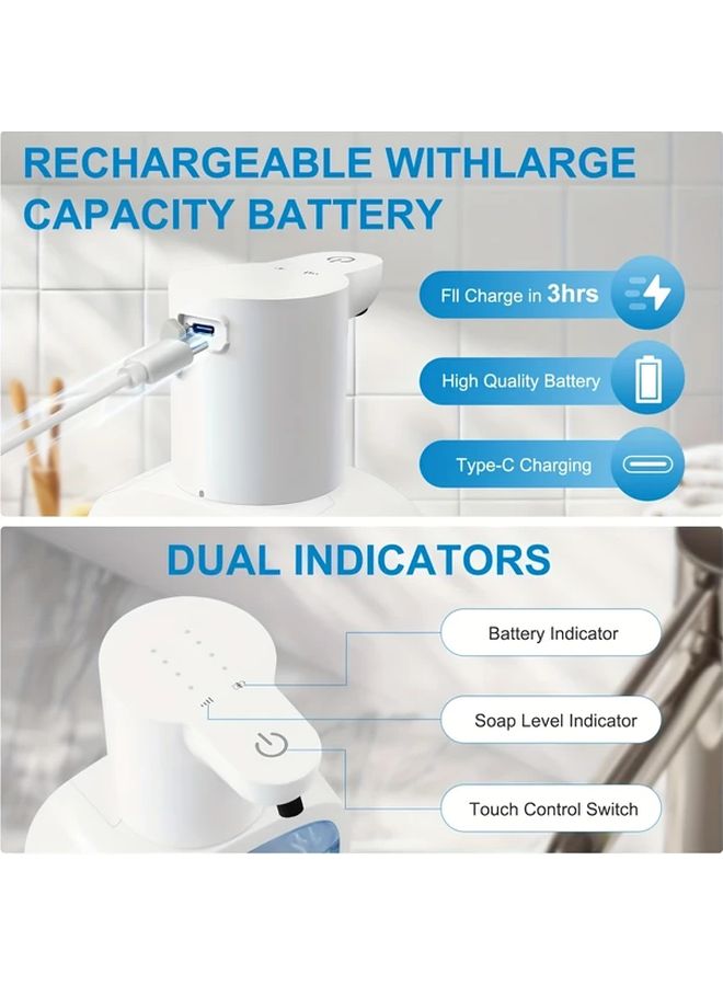 White Automatic Foam Soap Dispenser Touchless USB Rechargeable Wall Mount - Image 5