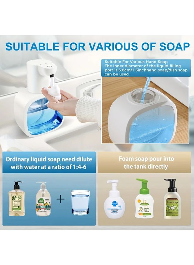 White Automatic Foam Soap Dispenser Touchless USB Rechargeable Wall Mount - Image 1