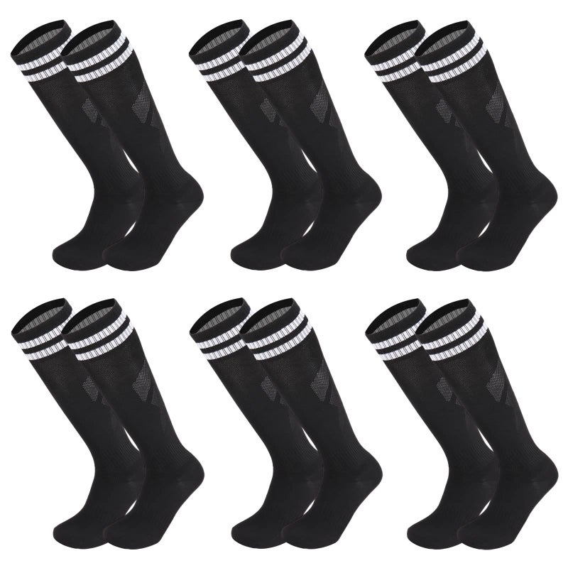 Ultrafun 6 Pairs Kids Youth Soccer Socks Solid Striped Knee High Tube Football Sports Socks for Boys Girls 6-12 Years Old (6Pairs-Black) - Image 1