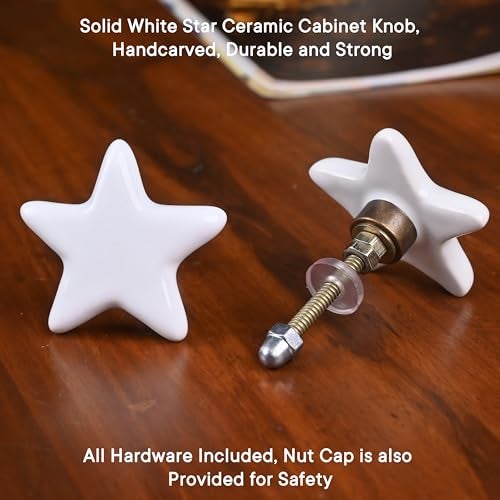 Indian-Shelf IndianShelf 2 Pieces White Star Ceramic Luxury Drawer Knobs for Kitchen Cabinet Hardware Kids Wardrobe Door Pulls Decorative Dresser Elegant knobs for Kids Room - Image 4