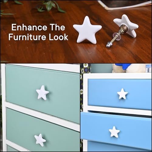 Indian-Shelf IndianShelf 2 Pieces White Star Ceramic Luxury Drawer Knobs for Kitchen Cabinet Hardware Kids Wardrobe Door Pulls Decorative Dresser Elegant knobs for Kids Room - Image 3